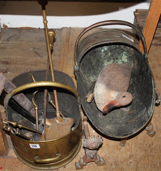 2 brass coal scuttles etc